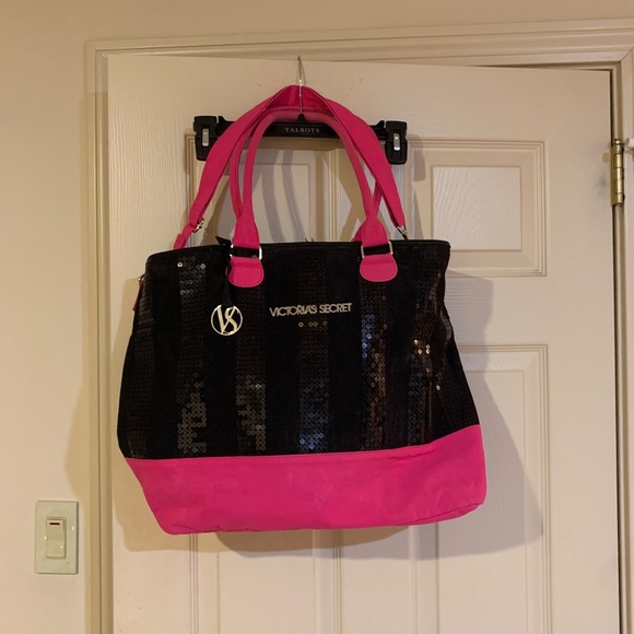 Victoria’s Secret Black/Pink Canvas/Sequin Tote Bag - Picture 1 of 6